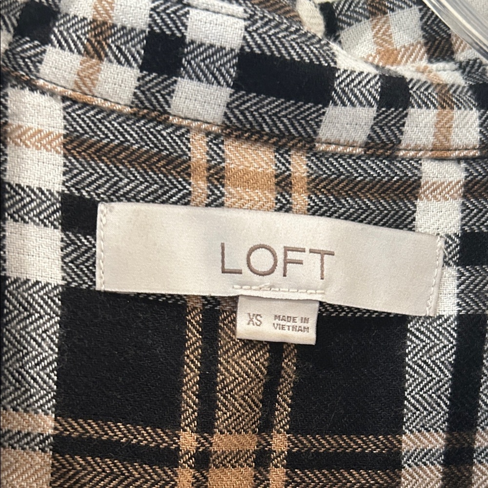 LOFT Black and Tan Checkered Blouse - Picture 2 of 5